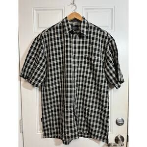 Men’s Black White Plaid Short Sleeve Button Down Shirt Casual Classic ZAM